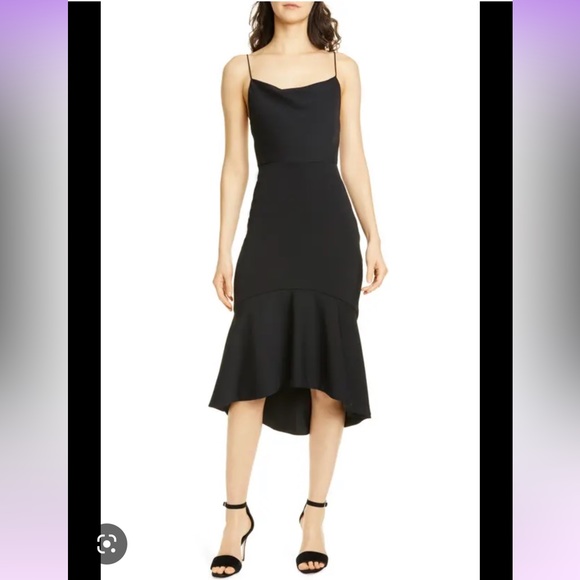Alice + Olivia Adrina Flounce Hem Midi Dress in Black - Picture 2 of 15